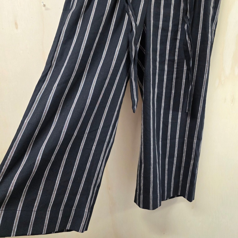 J. Jill Linen Stretch Striped Paperbag Wide Leg Crop Pants Black Petite Small - Picture 7 of 16